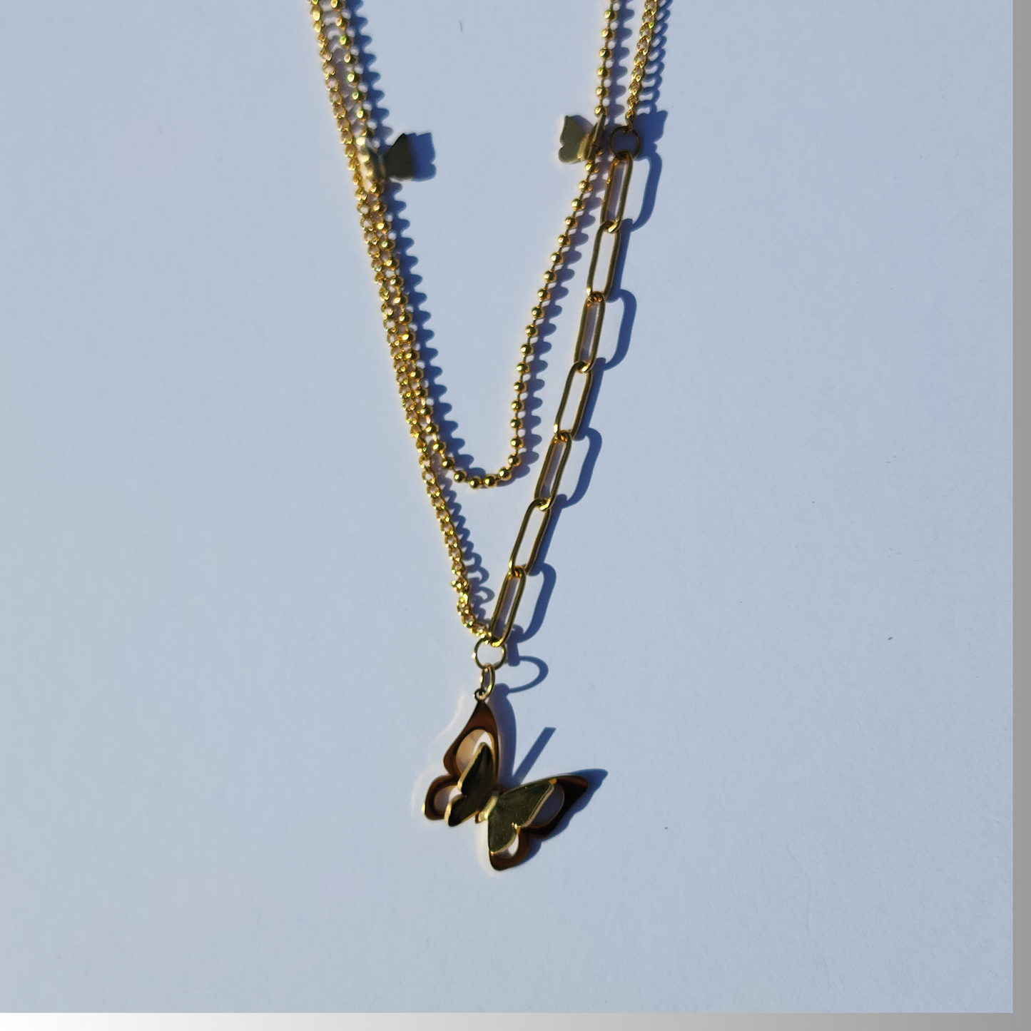 Butterfly Whispers Necklace – two petite butterfly charms 18K Gold-Plated