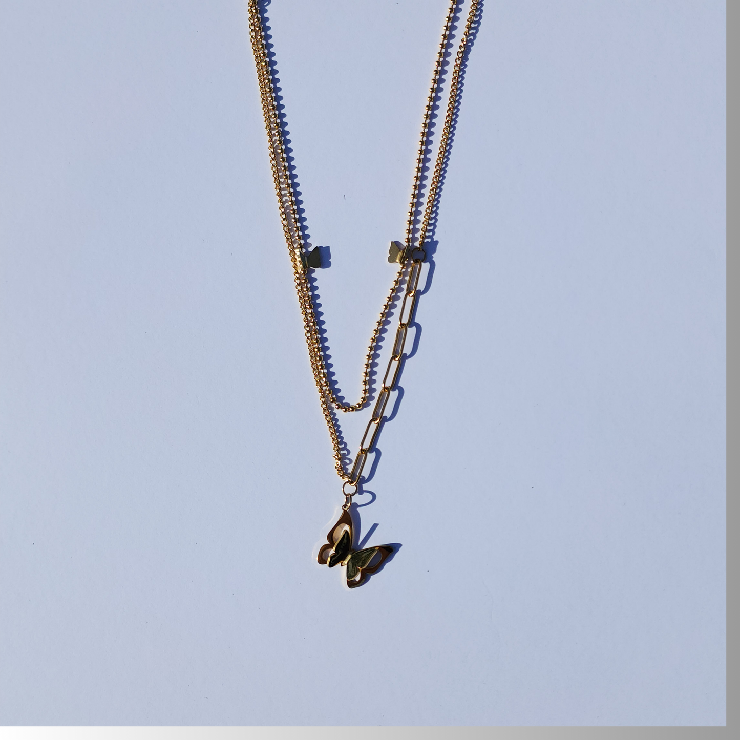 Butterfly Whispers Necklace – two petite butterfly charms 18K Gold-Plated