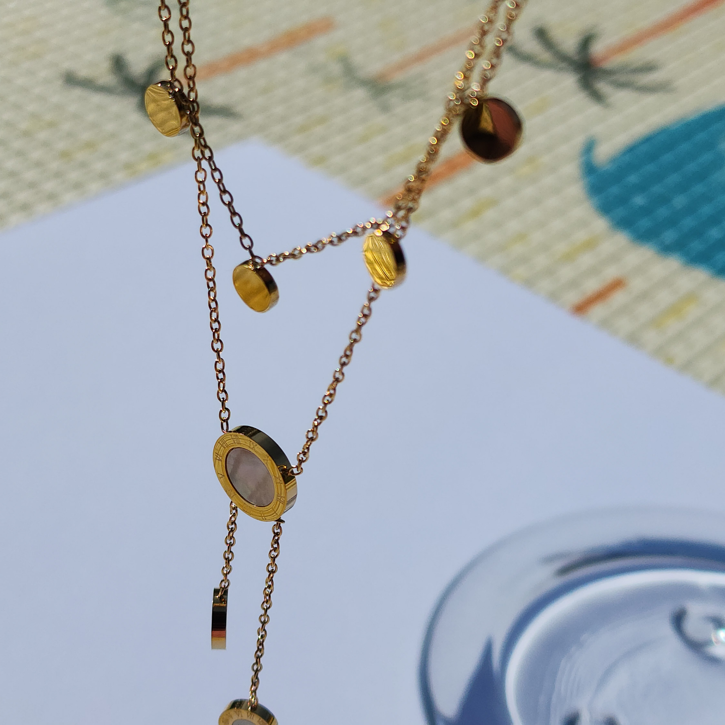Celestial Circle Necklace – 18K Gold Plated white full moon charm
