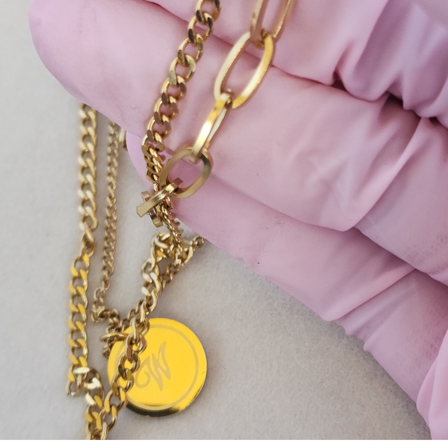 W Empress Necklace – Layered Gold-Toned Trio with Initial & Merci La Vie Pendant