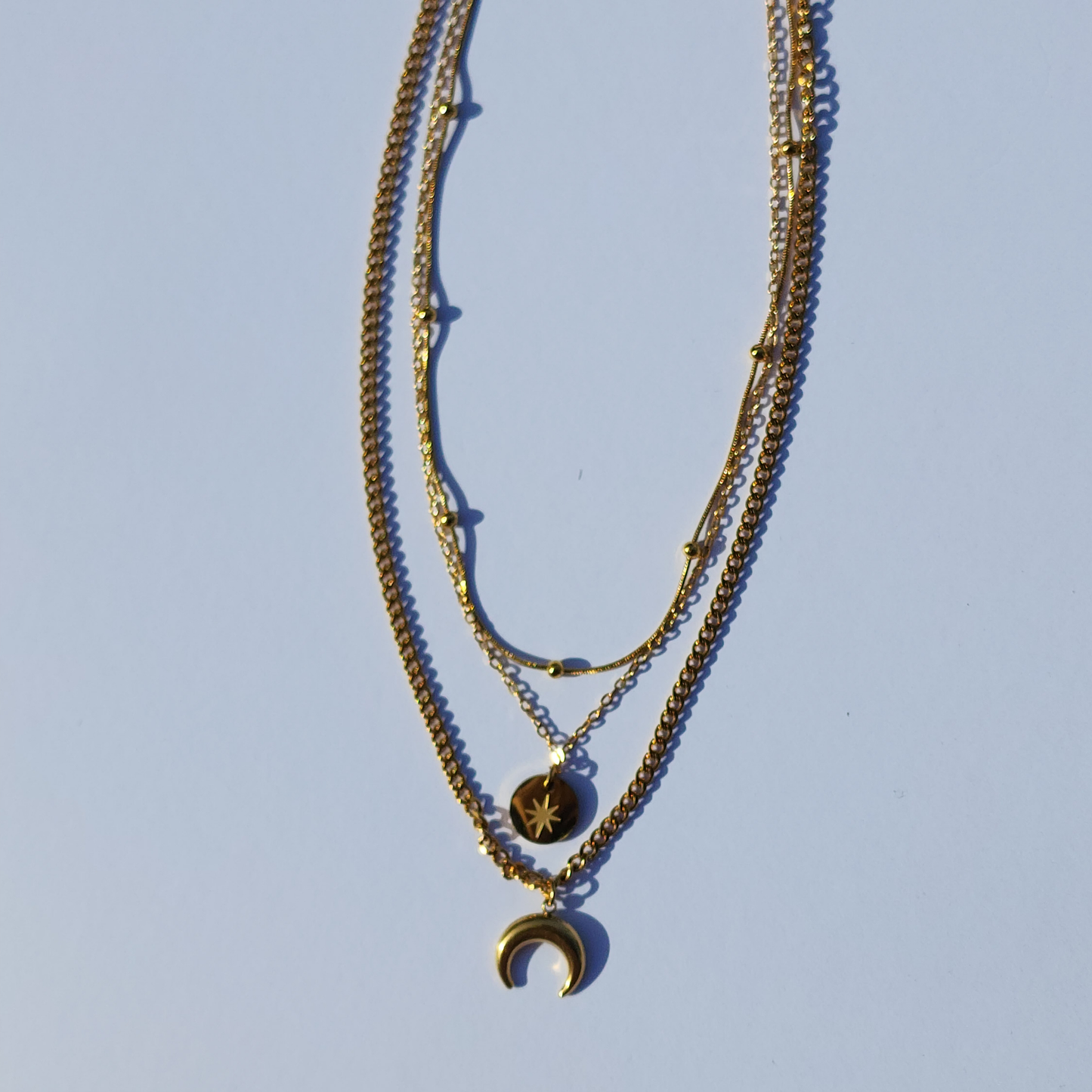 Lunar Radiance Necklace – Crescent Moon Charms 18K gold plated