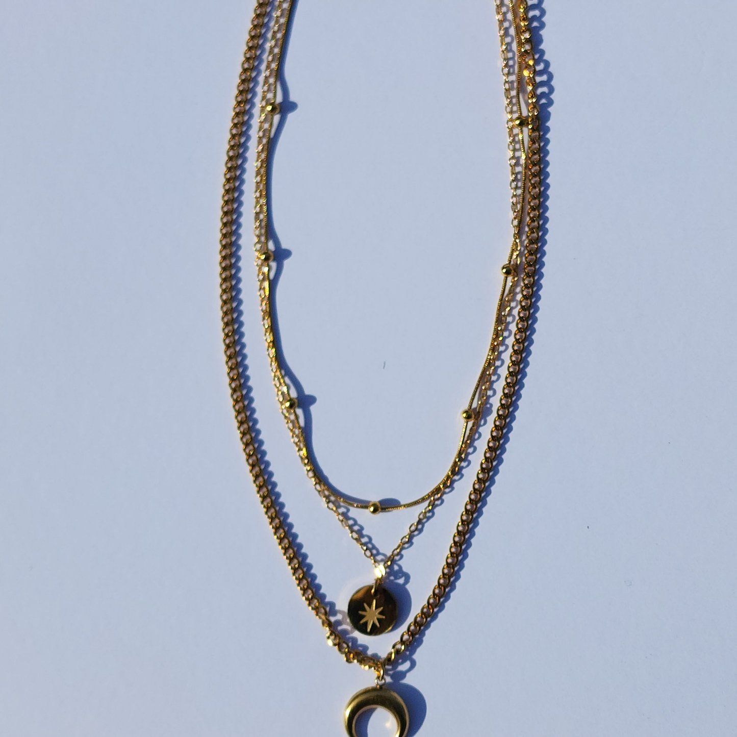 Lunar Radiance Necklace – Crescent Moon Charms 18K gold plated