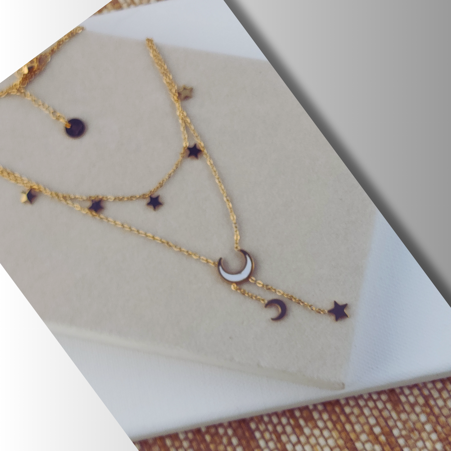 Twilight Threads Necklace – Multi-Layered Moon & Star Charm in 18K Gold Finish