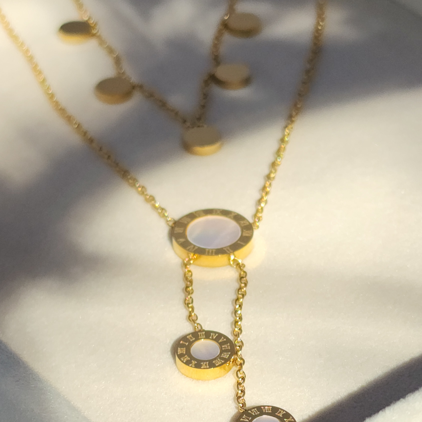 Celestial Circle Necklace – 18K Gold Plated white full moon charm