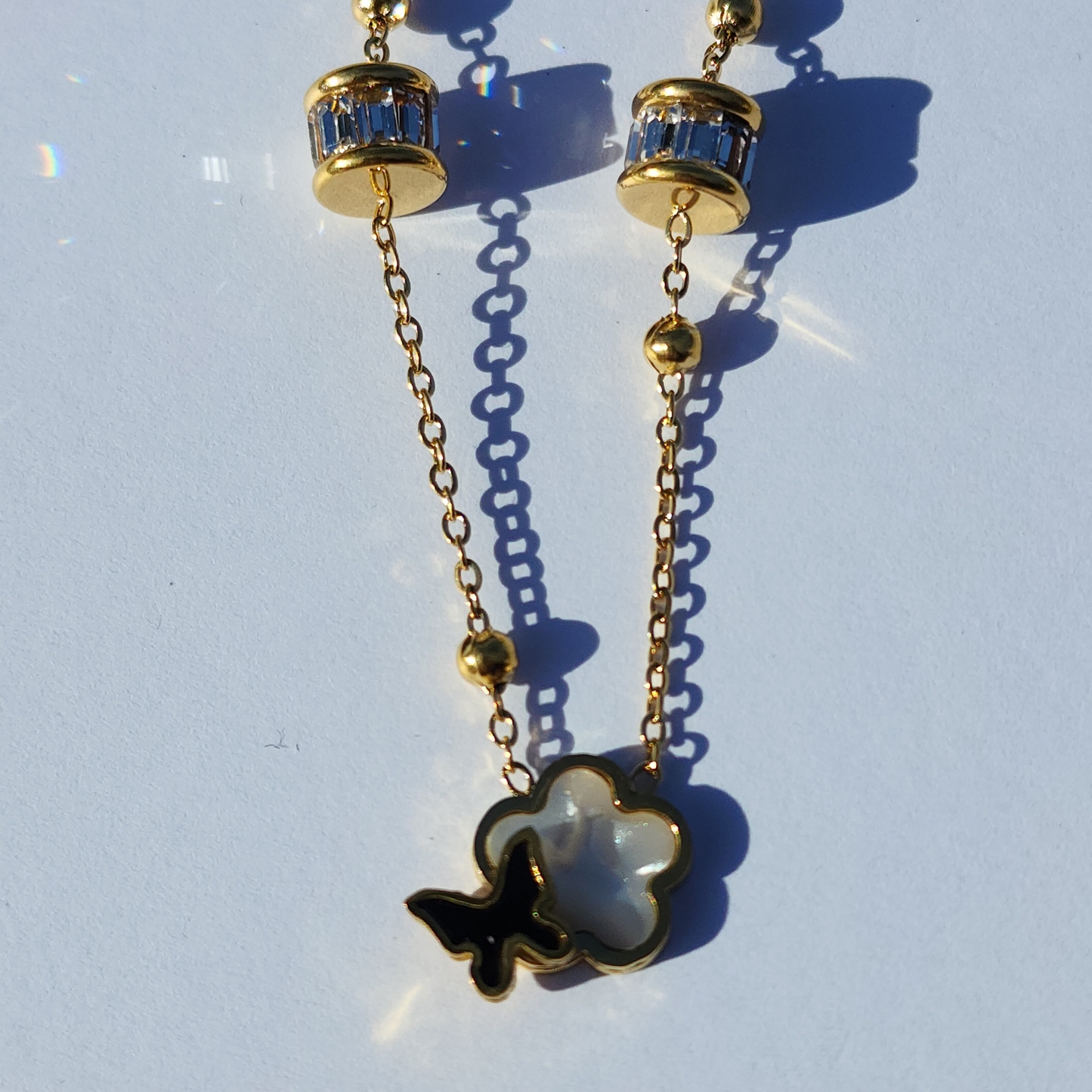 Golden Flutter Necklace – 18K Gold-Plated Heart & Butterfly Charm