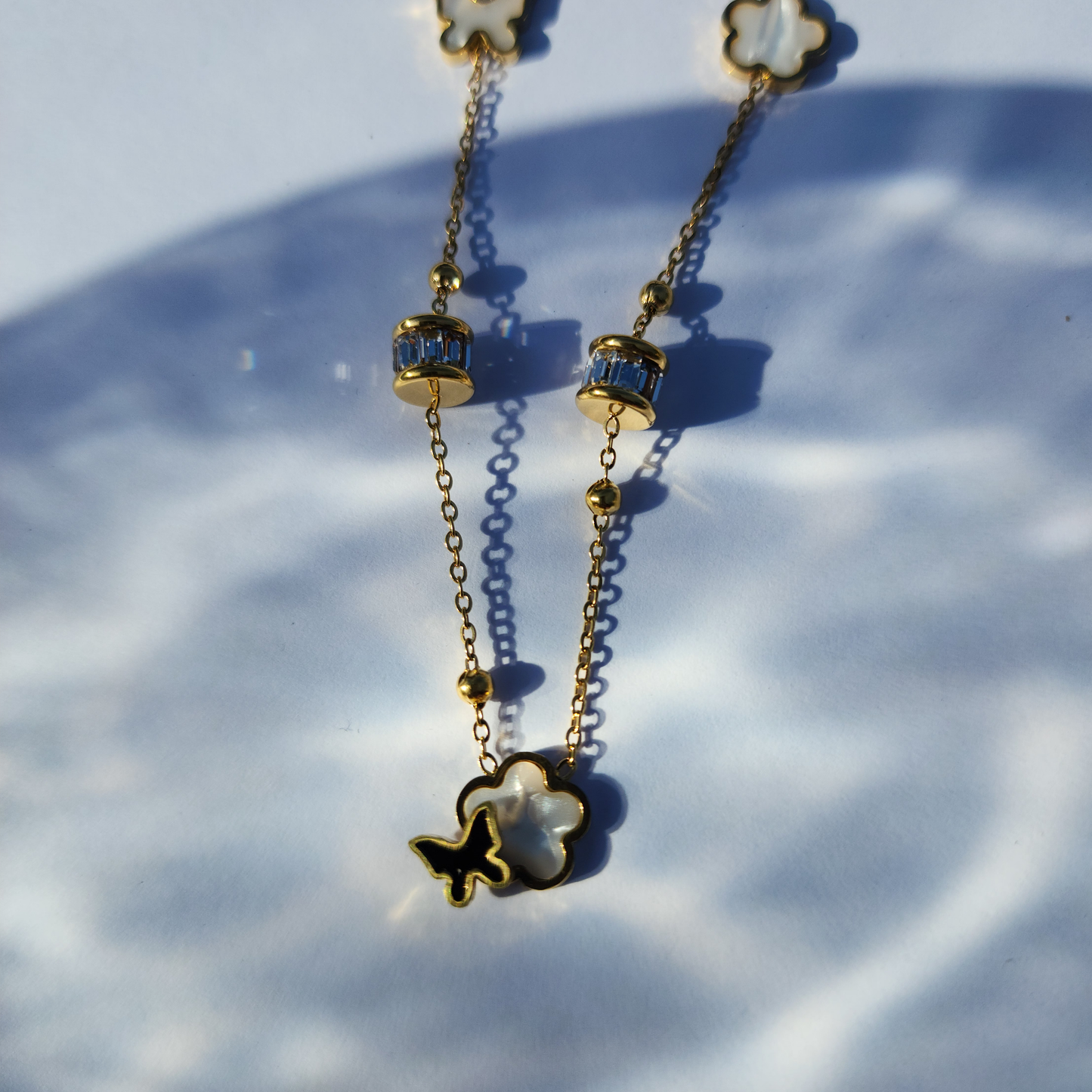 Golden Flutter Necklace – 18K Gold-Plated Heart & Butterfly Charm