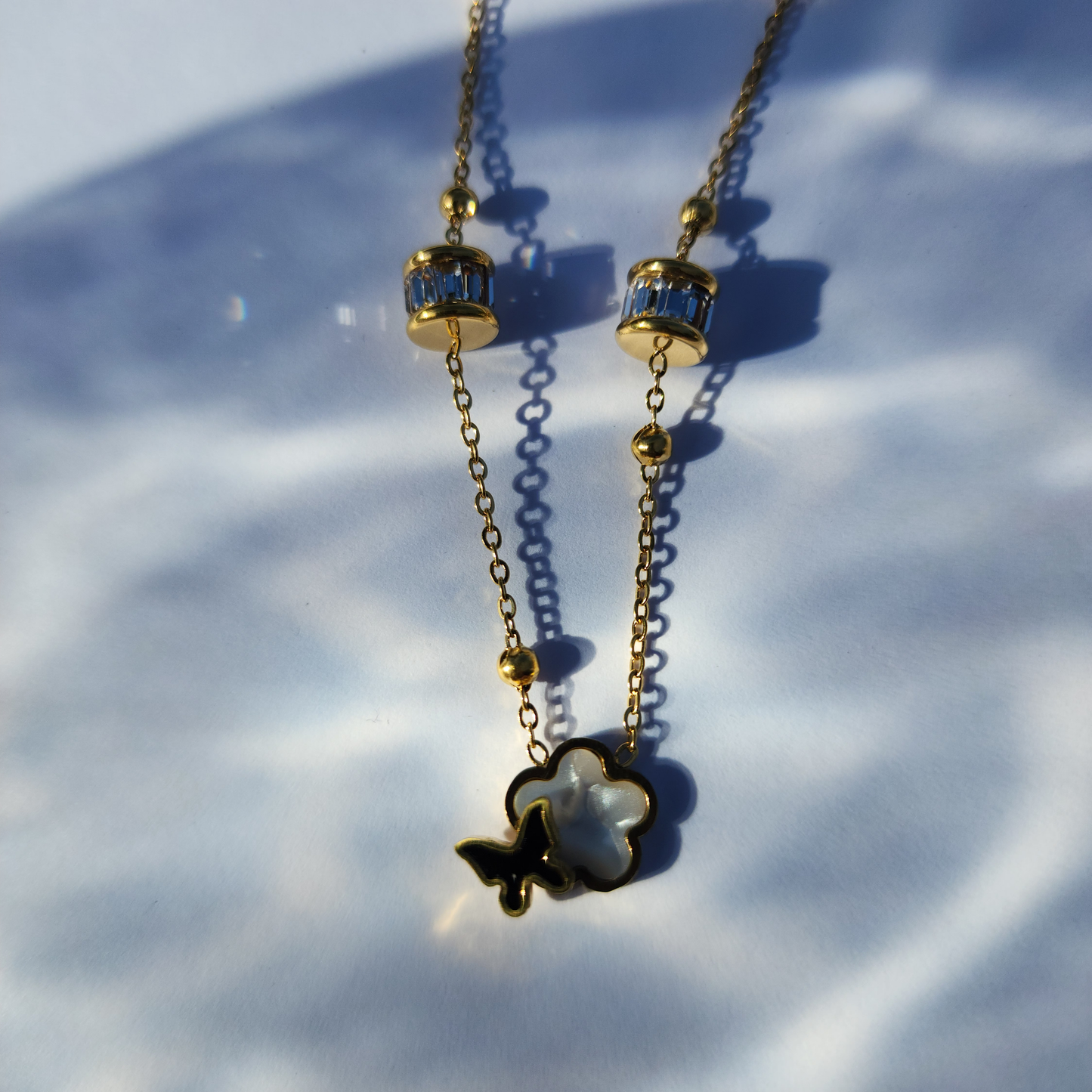 Golden Flutter Necklace – 18K Gold-Plated Heart & Butterfly Charm