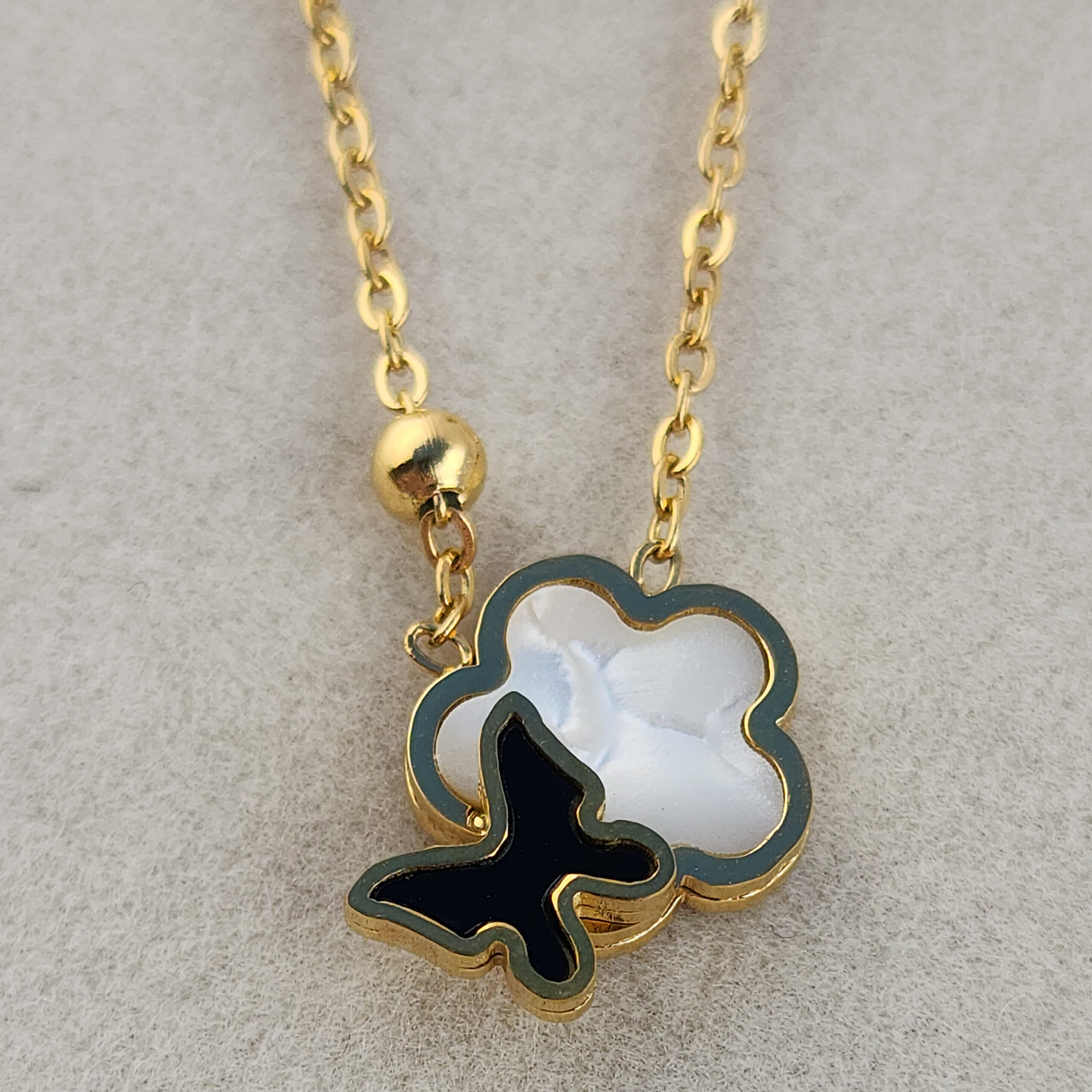 Golden Flutter Necklace – 18K Gold-Plated Heart & Butterfly Charm