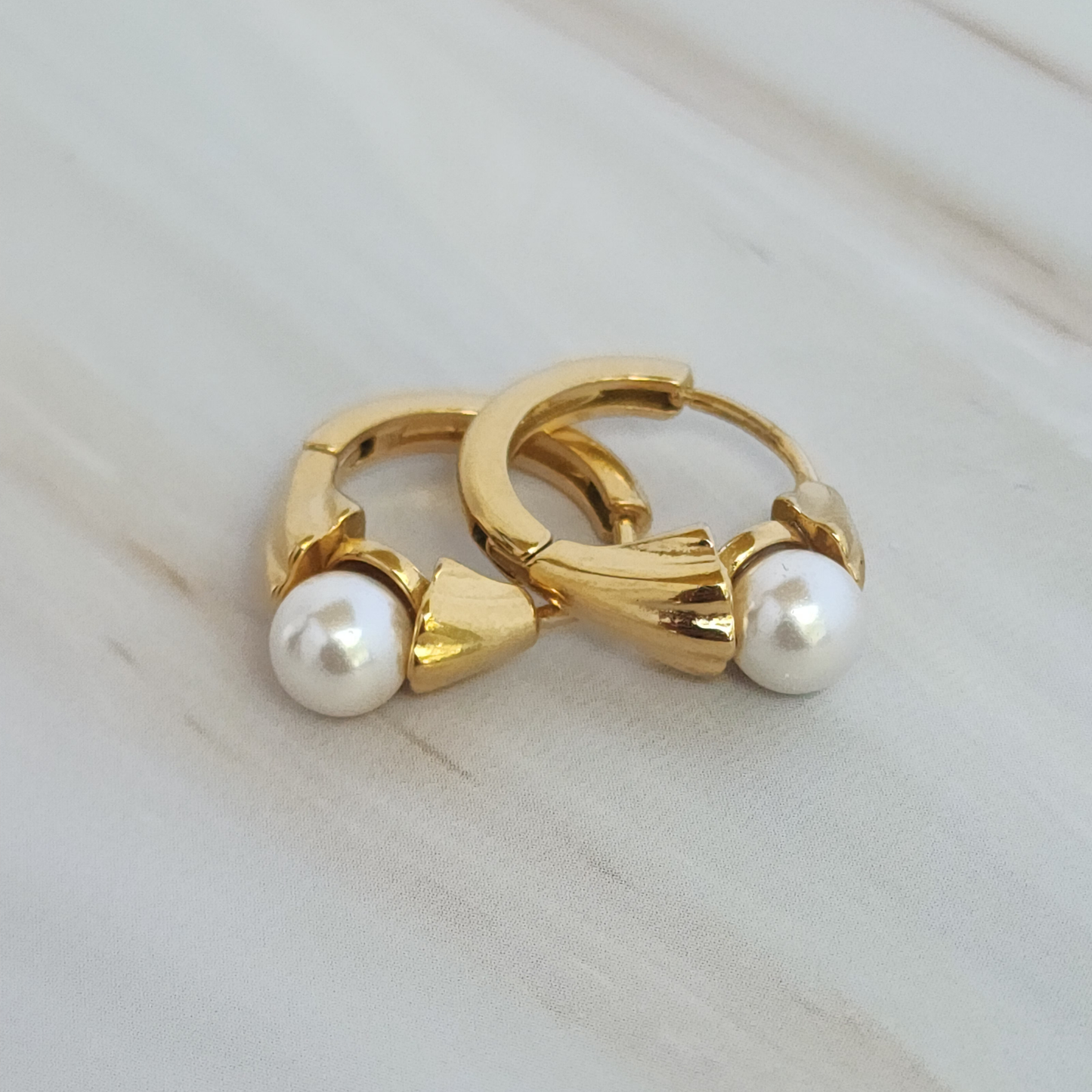 Golden Glow Pearl Hoops – 18K Gold-Toned Earrings with Elegant Pearl Accent