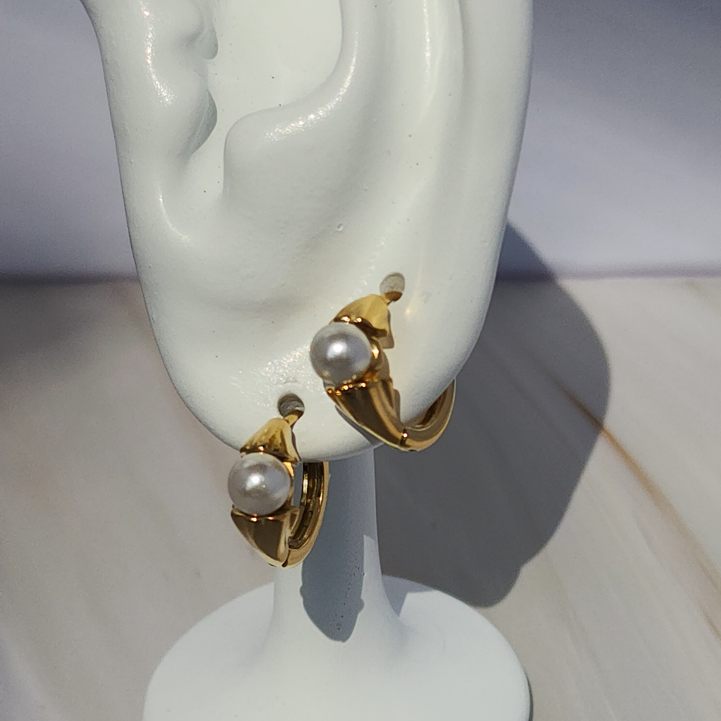 Golden Glow Pearl Hoops – 18K Gold-Toned Earrings with Elegant Pearl Accent