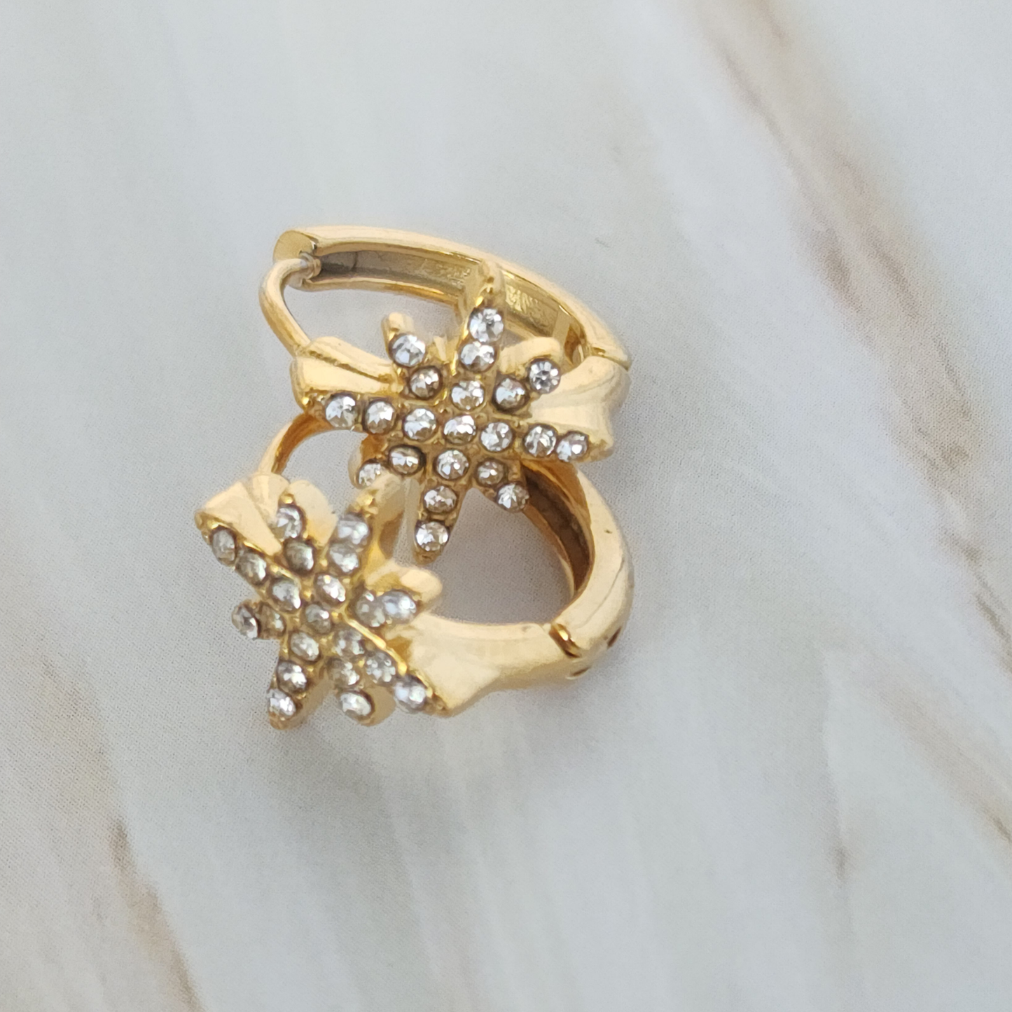 Stellar Radiance Hoops – Gold Mini Hoops with Star-Cut Zircon Shine