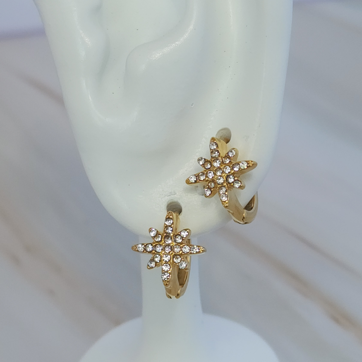 Stellar Radiance Hoops – Gold Mini Hoops with Star-Cut Zircon Shine
