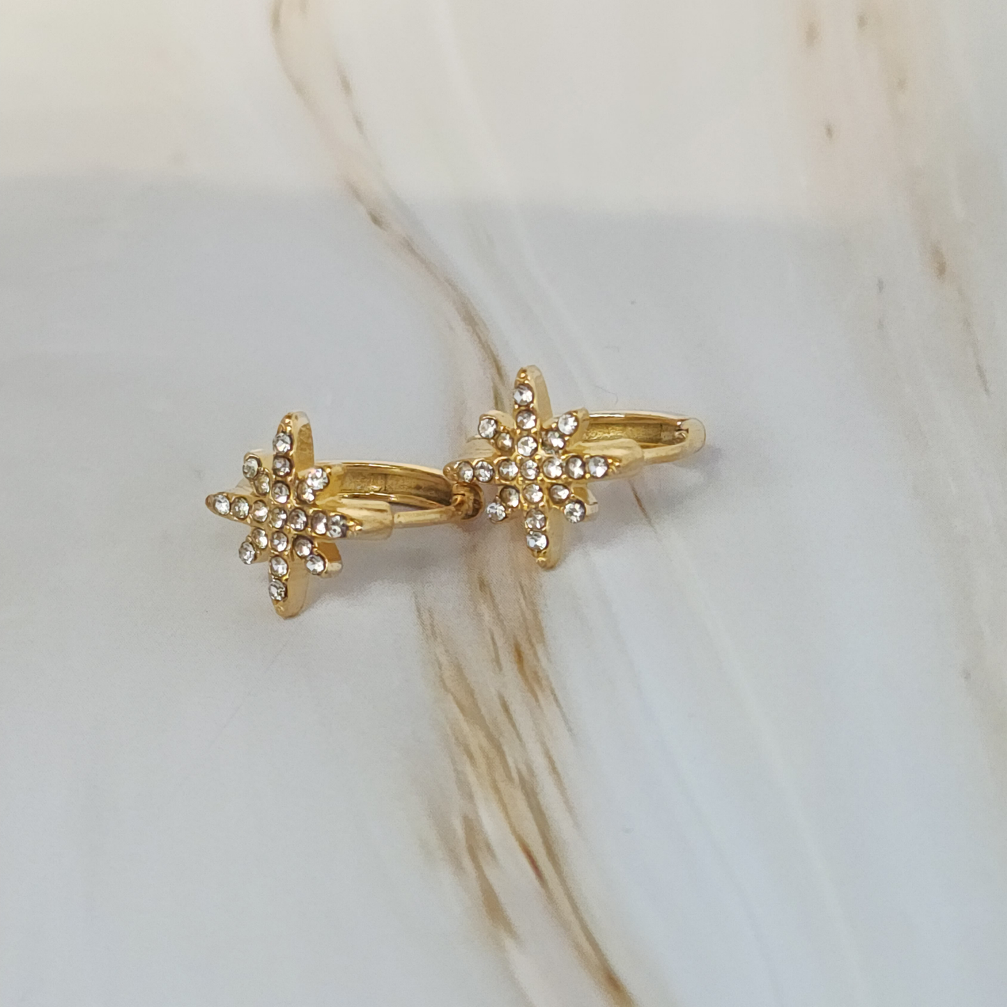 Stellar Radiance Hoops – Gold Mini Hoops with Star-Cut Zircon Shine