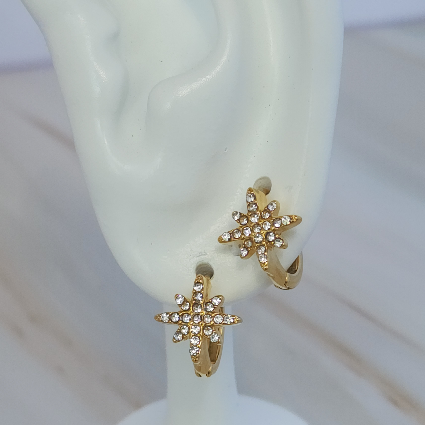Stellar Radiance Hoops – Gold Mini Hoops with Star-Cut Zircon Shine