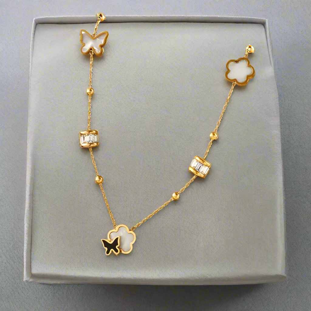 Golden Flutter Necklace – 18K Gold-Plated Heart & Butterfly Charm