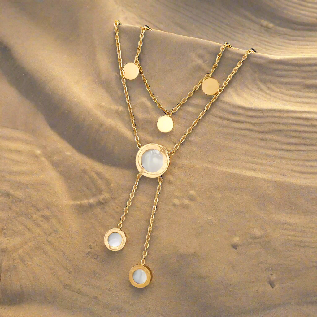 Celestial Circle Necklace – 18K Gold Plated white full moon charm