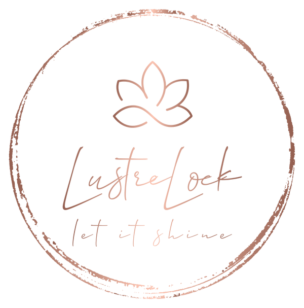 Lustrelock logo – minimal and elegant design representing tarnish-free, empowering jewellery for modern women