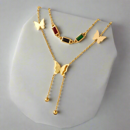 Regal Bloom Necklace – 18K Gold Plated delicate butterfly charm