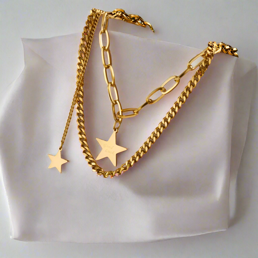 Stellar Voyage Necklace – Multi-Layered Gold-Toned Star Pendant Necklace