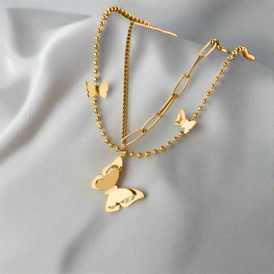 Butterfly Whispers Necklace – two petite butterfly charms 18K Gold-Plated