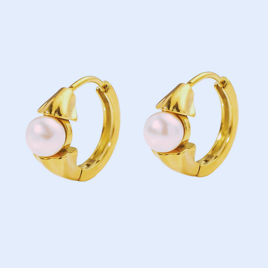 Golden Glow Pearl Hoops – 18K Gold-Toned Earrings with Elegant Pearl Accent